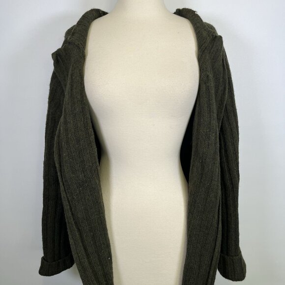 Vintage SKYR Green Knit Ribbed Wool Sweater Cardigan Large Zip Up Nordic Granny - Picture 9 of 10